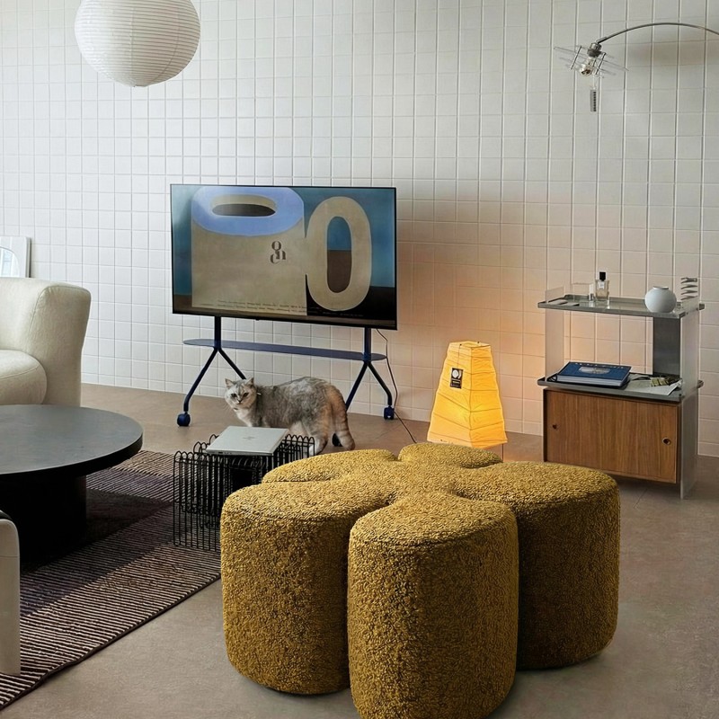 Designer pouf MAK BOUCLE MOSTAZA
