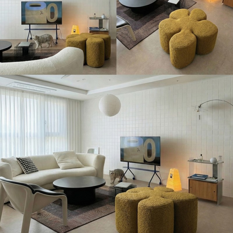 Designer pouf MAK BOUCLE MOSTAZA