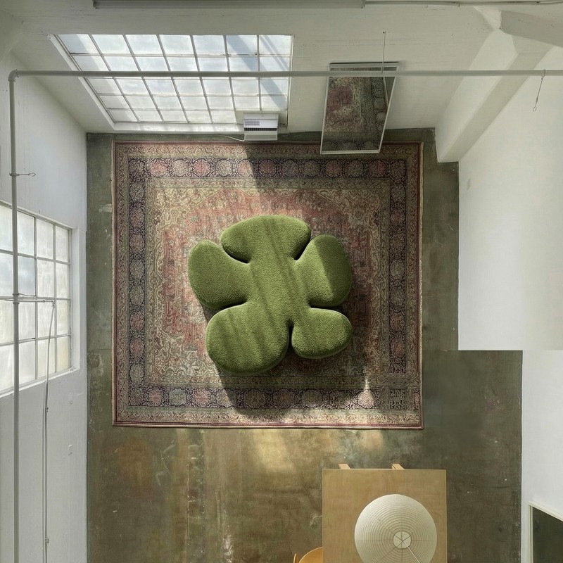Designer pouf MAK BOUCLE OLIVE GREEN