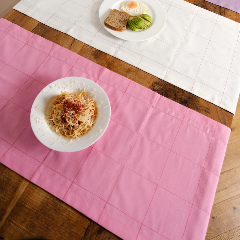 Meringue Check Runner Pink with red Check
